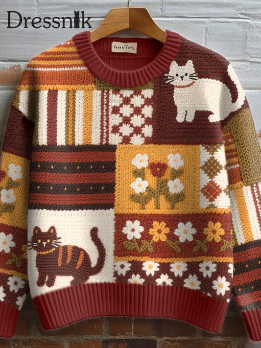 Frauen schöne Katzen häkeln Kunst Gemütliche Strick pullover als bild / S