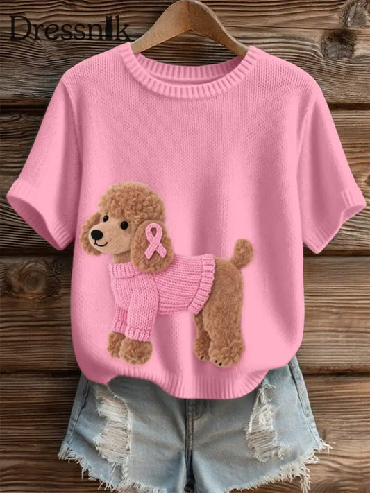 Frauen schöne Pudel Hunde muster Filz Kunst Gemütliches Strick oberteil Rosa / S
