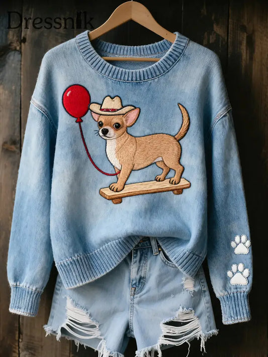 Frauen Spaß Chihuahua Hunde oberteile blau / S