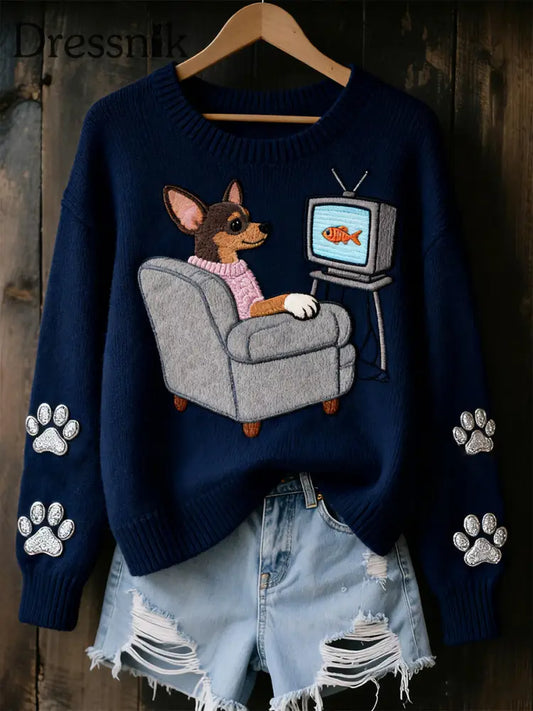 Frauen Spaß Chihuahua Hunde oberteile Marineblau / S