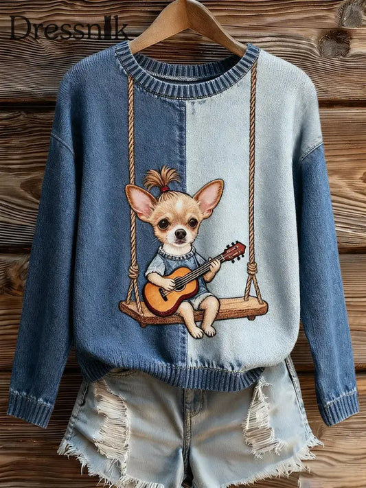 Frauen Spaß Chihuahua Hunde-Tops blau / S