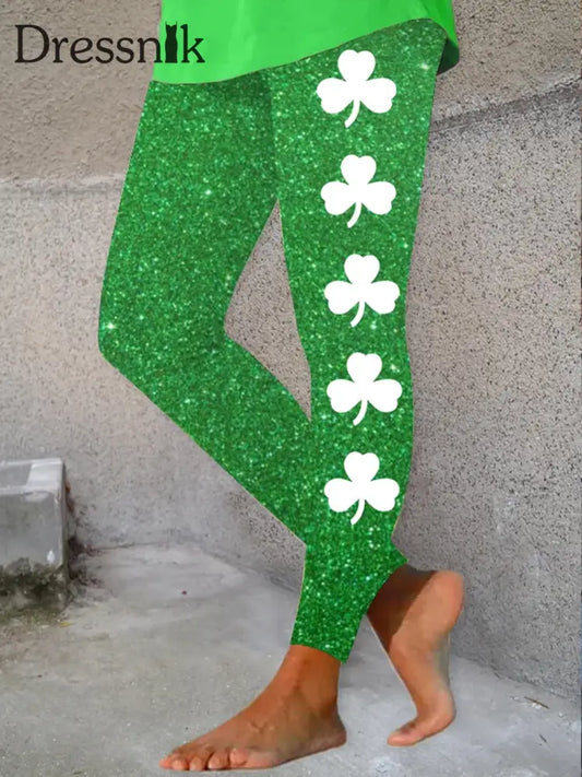 Frauen St. Patrick’s Day Clover Print Mode Leggings