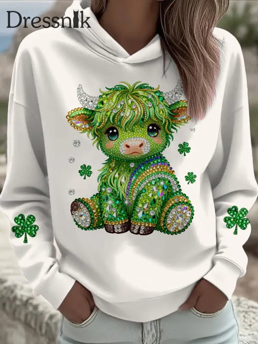 Frauen St. Patrick’s Day Highland Kuh Hoodie Weiß / S
