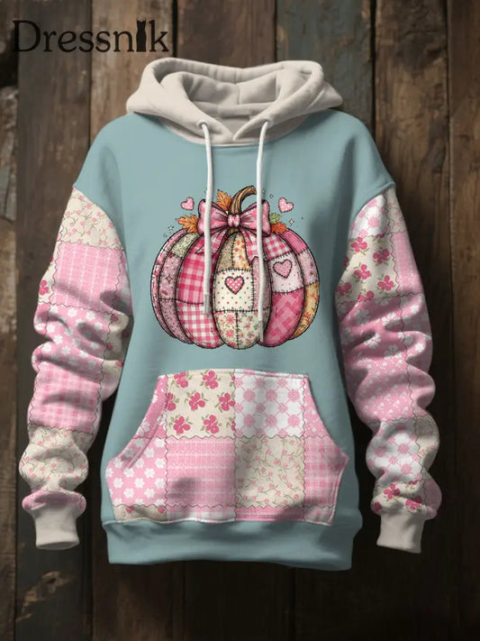 Frauen Thanksgiving Kunst Kürbis bedrucktes Sweatshirt Blau-Grün / S