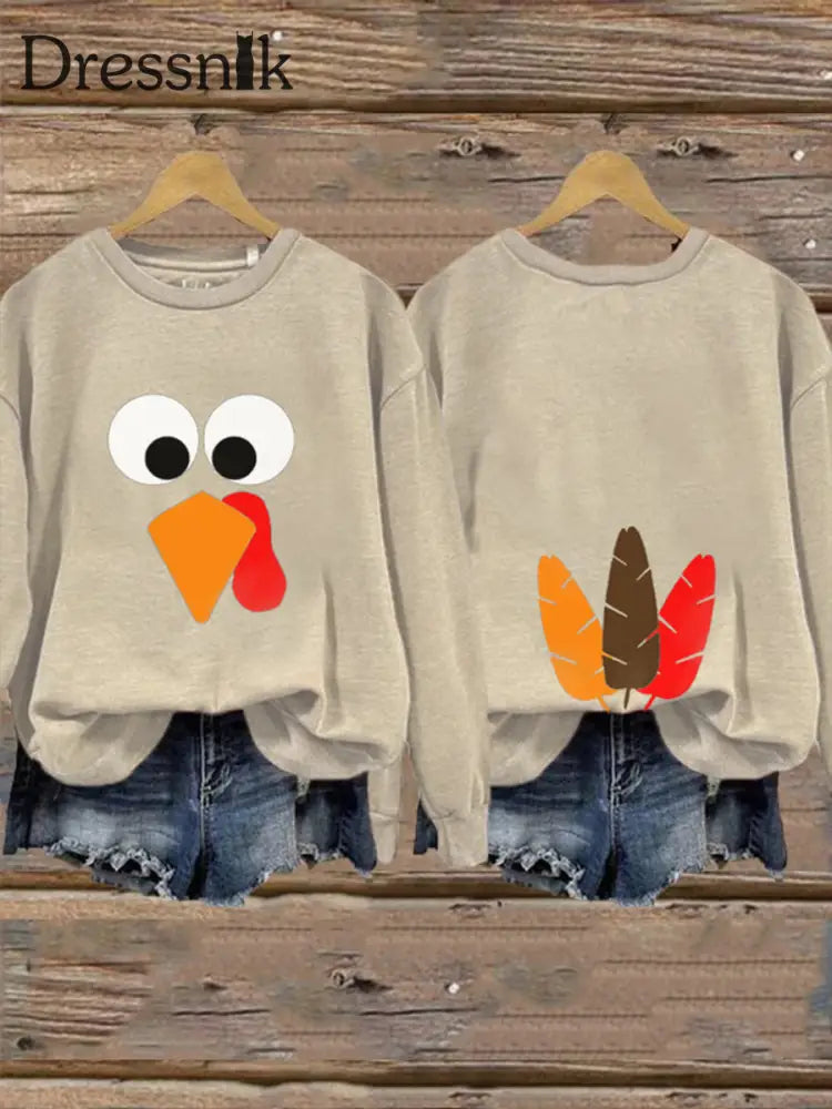 Frauen Thanksgiving Lustiges Truthahn Sweatshirt Aprikose / S