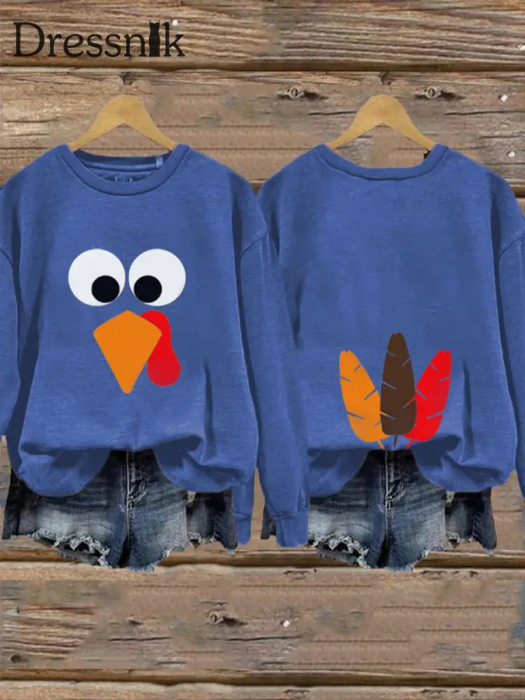 Frauen Thanksgiving Lustiges Truthahn Sweatshirt Blau / S