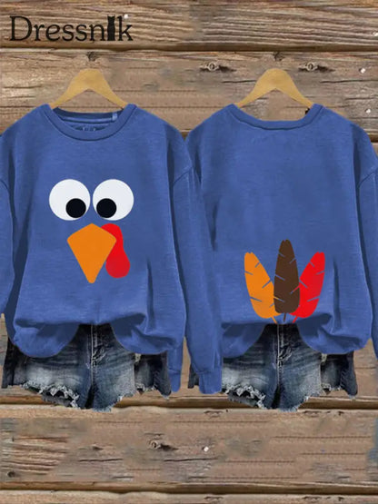 Frauen Thanksgiving Lustiges Truthahn Sweatshirt Blau / S