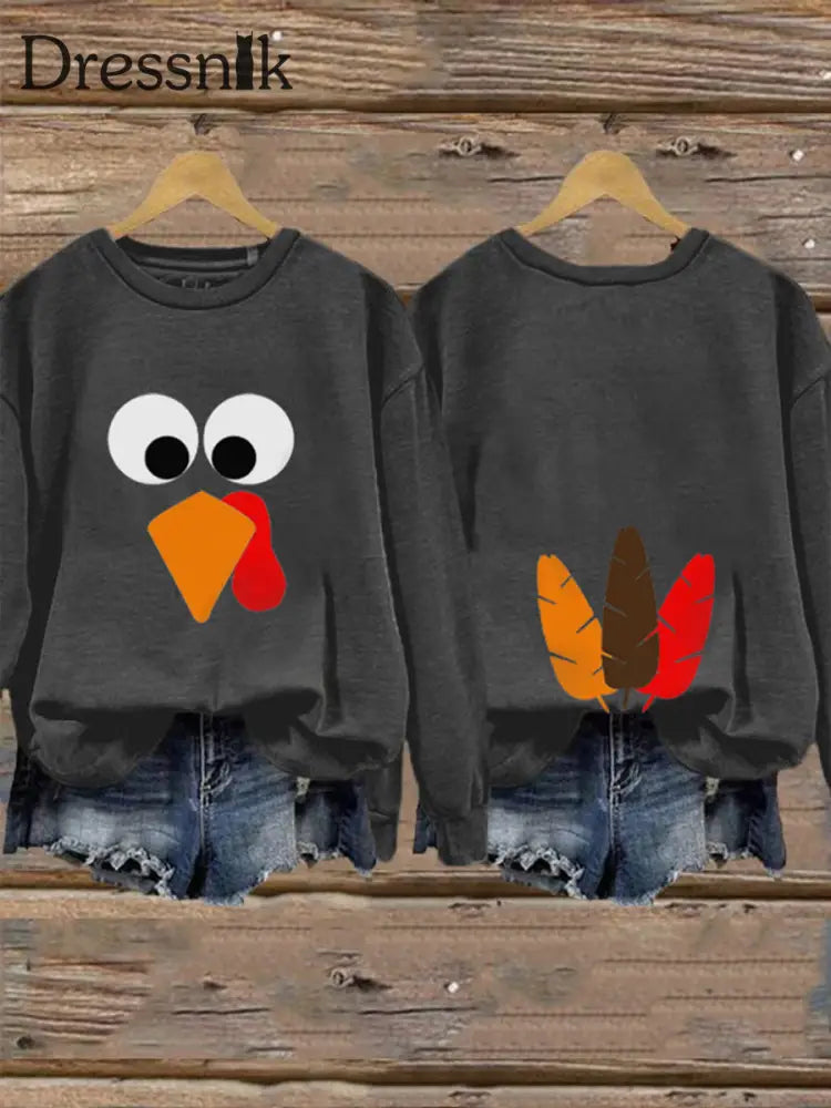 Frauen Thanksgiving Lustiges Truthahn Sweatshirt Dunkelgrau / S