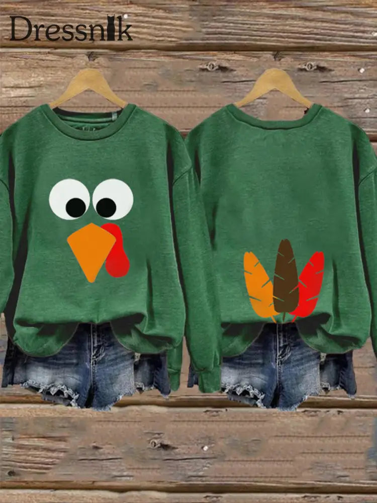 Frauen Thanksgiving Lustiges Truthahn Sweatshirt Grün / S