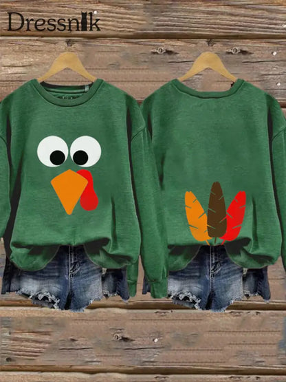 Frauen Thanksgiving Lustiges Truthahn Sweatshirt Grün / S