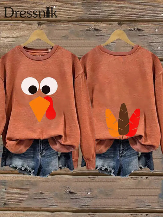 Frauen Thanksgiving Lustiges Truthahn Sweatshirt Kürbis Orange / S
