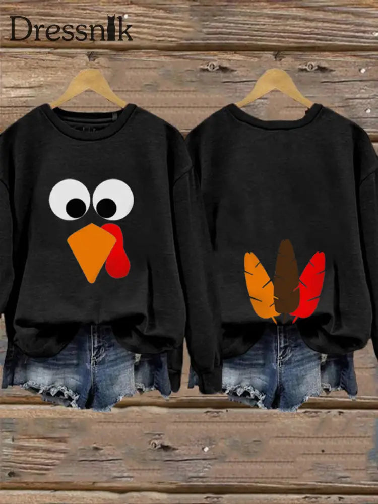 Frauen Thanksgiving Lustiges Truthahn Sweatshirt Schwarz / S