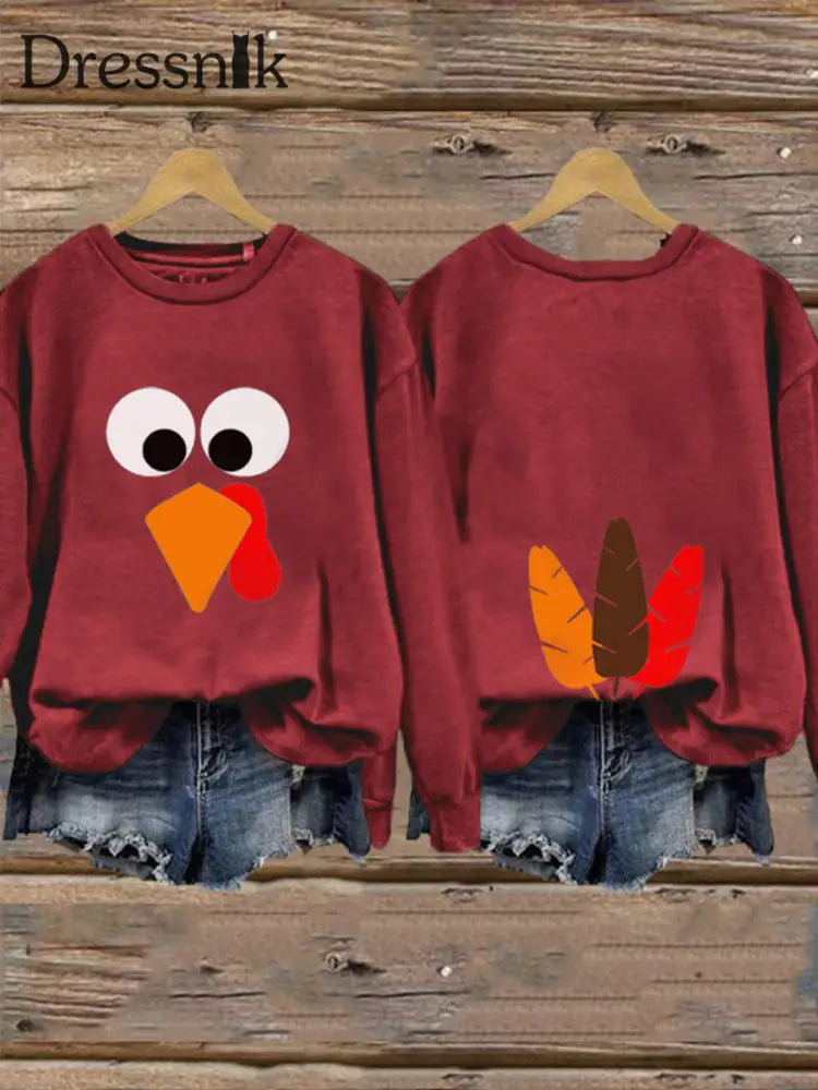 Frauen Thanksgiving Lustiges Truthahn Sweatshirt Weinrot / S
