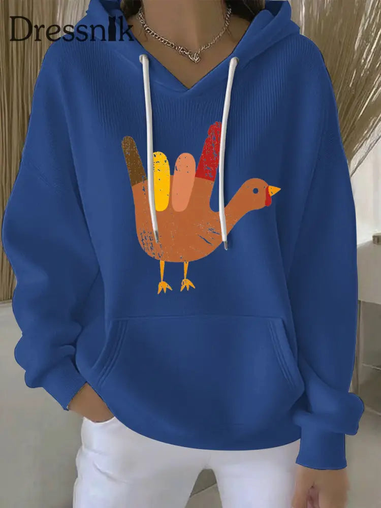 Frauen Thanksgiving Print Casual Hoodie Blau / S
