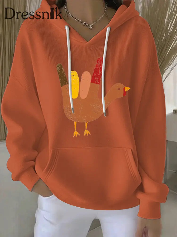 Frauen Thanksgiving Print Casual Hoodie Orange / S