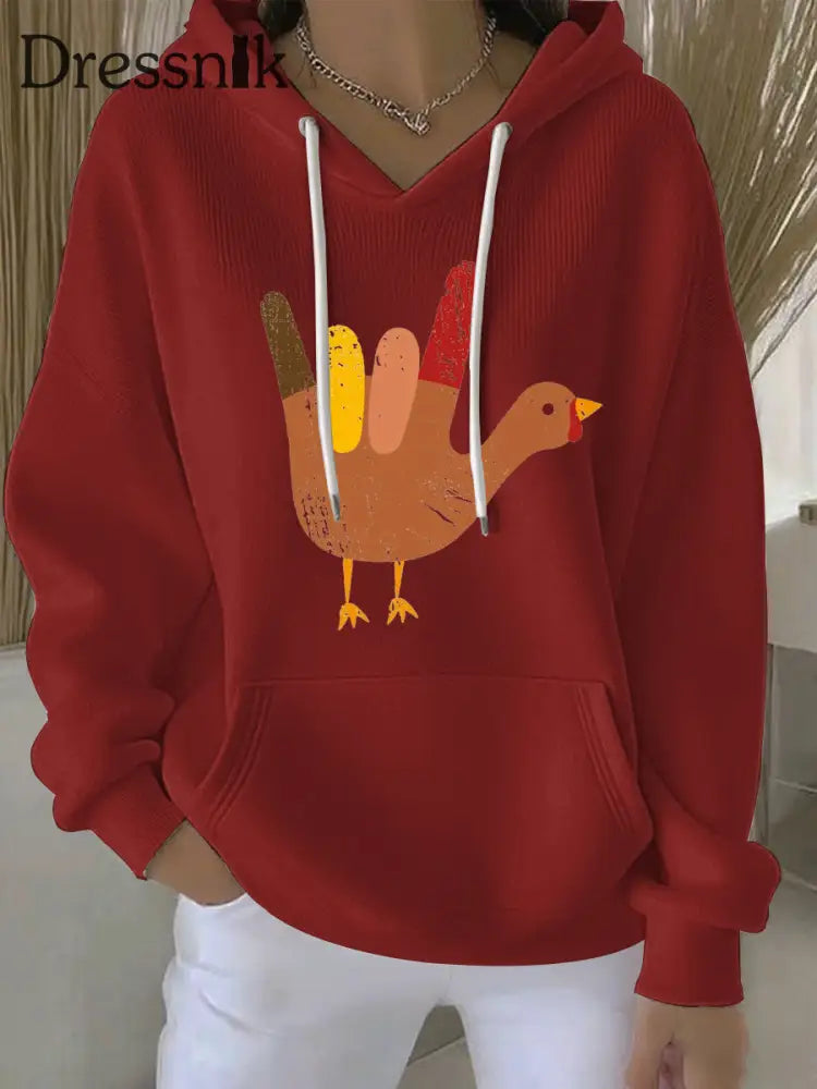 Frauen Thanksgiving Print Casual Hoodie Rot / S