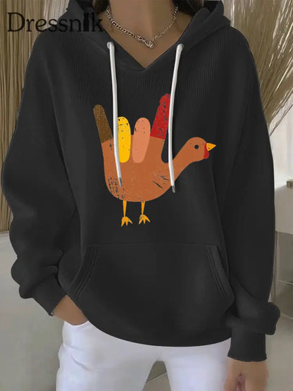 Frauen Thanksgiving Print Casual Hoodie Schwarz / S