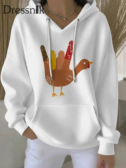 Frauen Thanksgiving Print Casual Hoodie Weiß / S