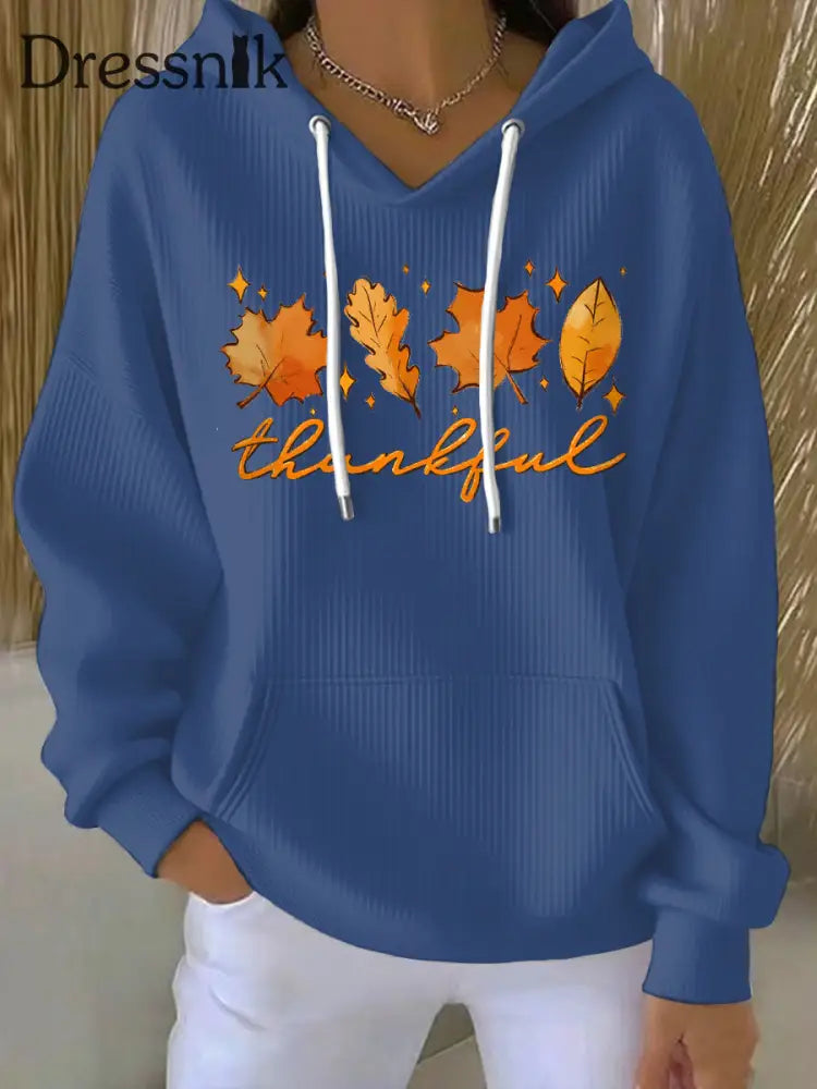 Frauen Thanksgiving Print Hoodie Blau / S