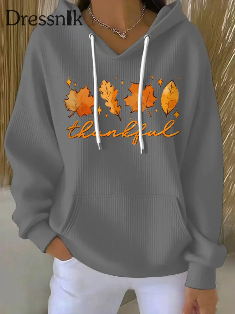Frauen Thanksgiving Print Hoodie Grau / S