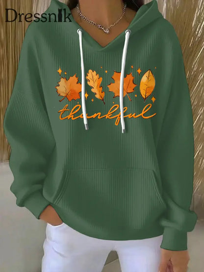 Frauen Thanksgiving Print Hoodie Grün / S