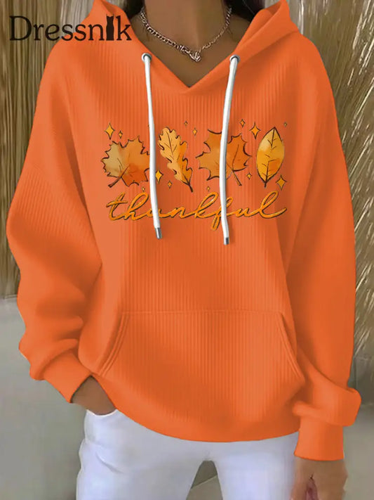 Frauen Thanksgiving Print Hoodie Orange / S
