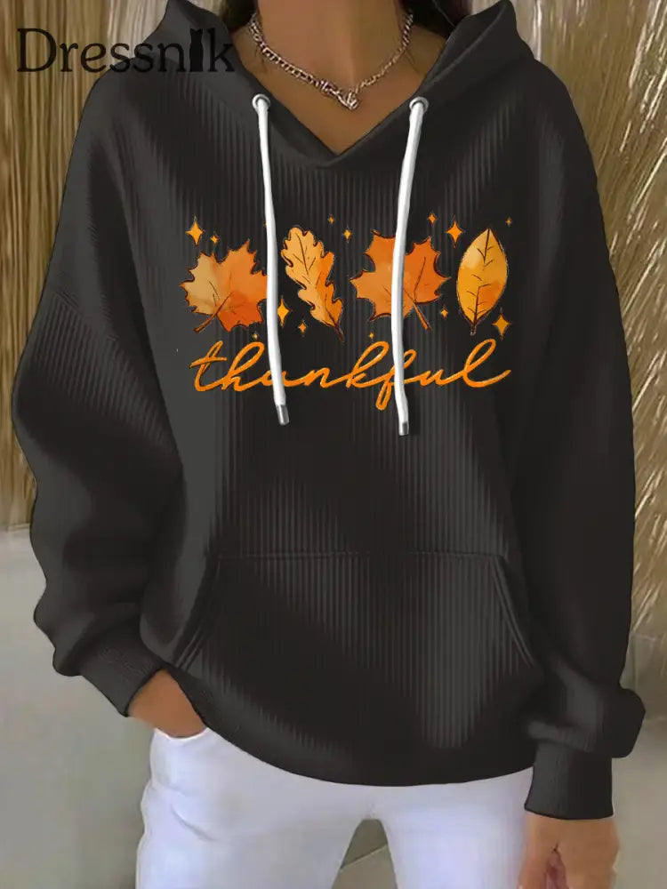 Frauen Thanksgiving Print Hoodie Schwarz / S