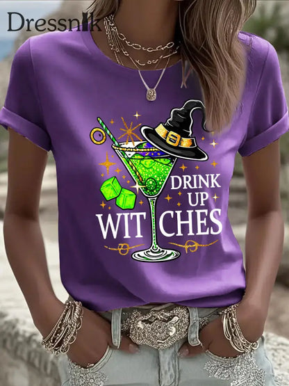 Frauen trinken Hexen drucken lässiges T-Shirt Lila / S