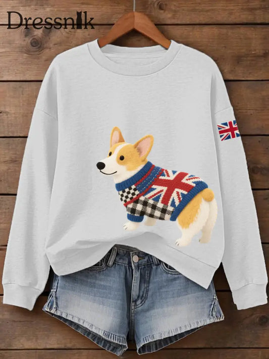 Frauen UK Flagge Corgi Print Sweatshirt Weiß / S
