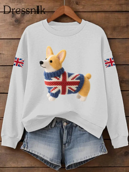 Frauen UK Flagge Corgi Print Sweatshirt Weiß / S