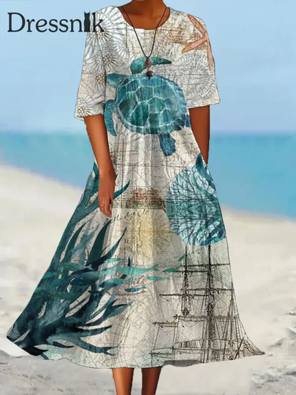 Frauen Urlaub Meer Schildkröte Bedrucktes Kleid als bild / S