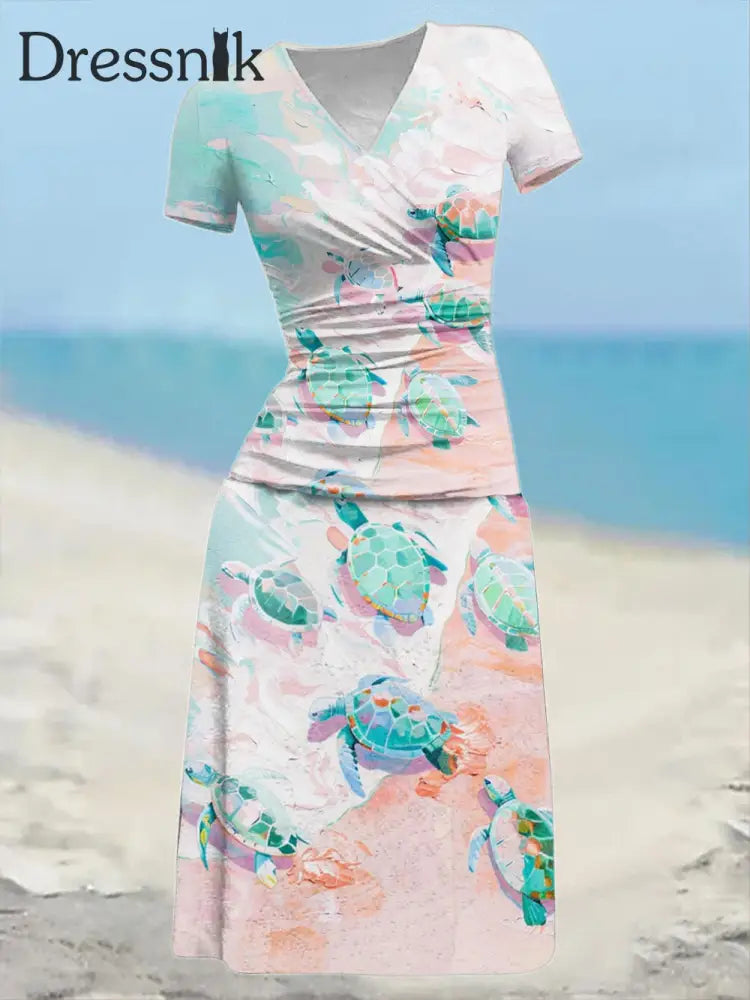 Frauen Urlaub Meer Schildkröte Bedrucktes Kleid als bild / S