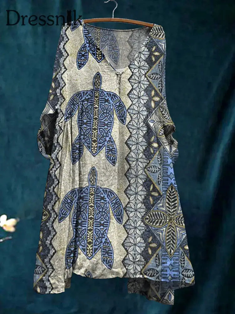 Frauen Urlaub Meer Schildkröte Bedrucktes Kleid Aprikose / S
