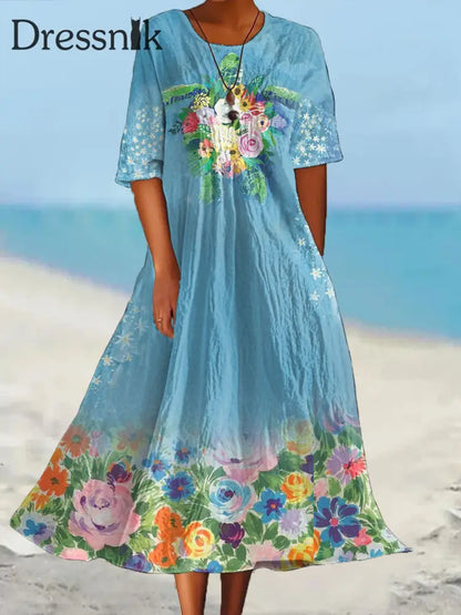 Frauen Urlaub Meer Schildkröte Bedrucktes Kleid blau / S