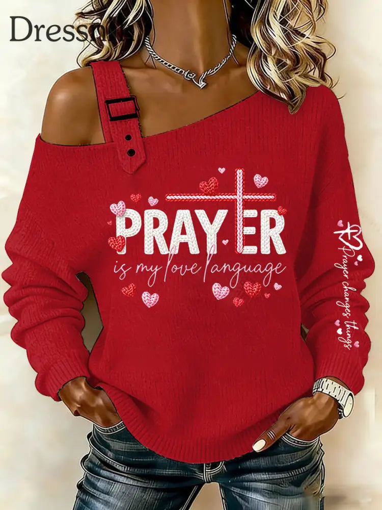 Frauen Valentinstag Faith Cross Casual Off-Shoulder Top Rot / S