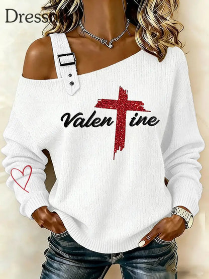 Frauen Valentinstag Faith Cross Casual Off-Shoulder Top Weiß / S