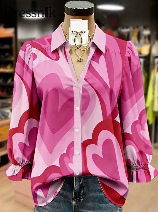 Frauen Valentinstag Kunstdruck Langarm Top als bild / S