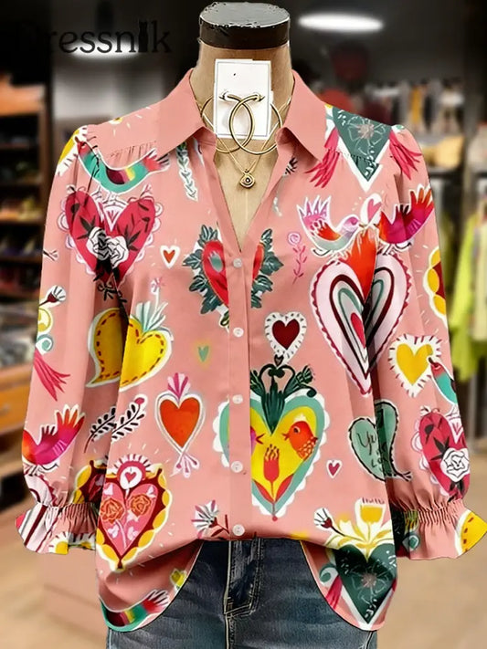 Frauen Valentinstag Kunstdruck Langarm Top als bild / S