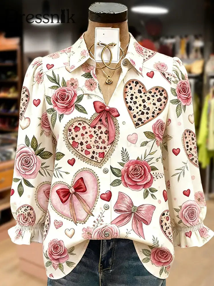 Frauen Valentinstag Kunstdruck Langarm Top als bild / S