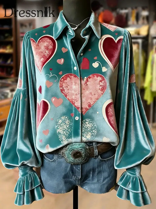 Frauen Valentinstag Kunstdruck Langarm Top als bild / S