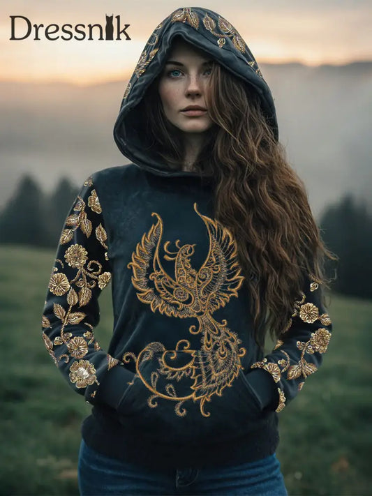 Frauen Viking Celtic Knoten Phönix Totem Hoodie Dunkelgrün / S
