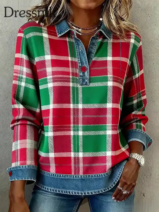 Frauen Weihnachten inspiriert Plaid Muster Gemütliches Top als bild / S