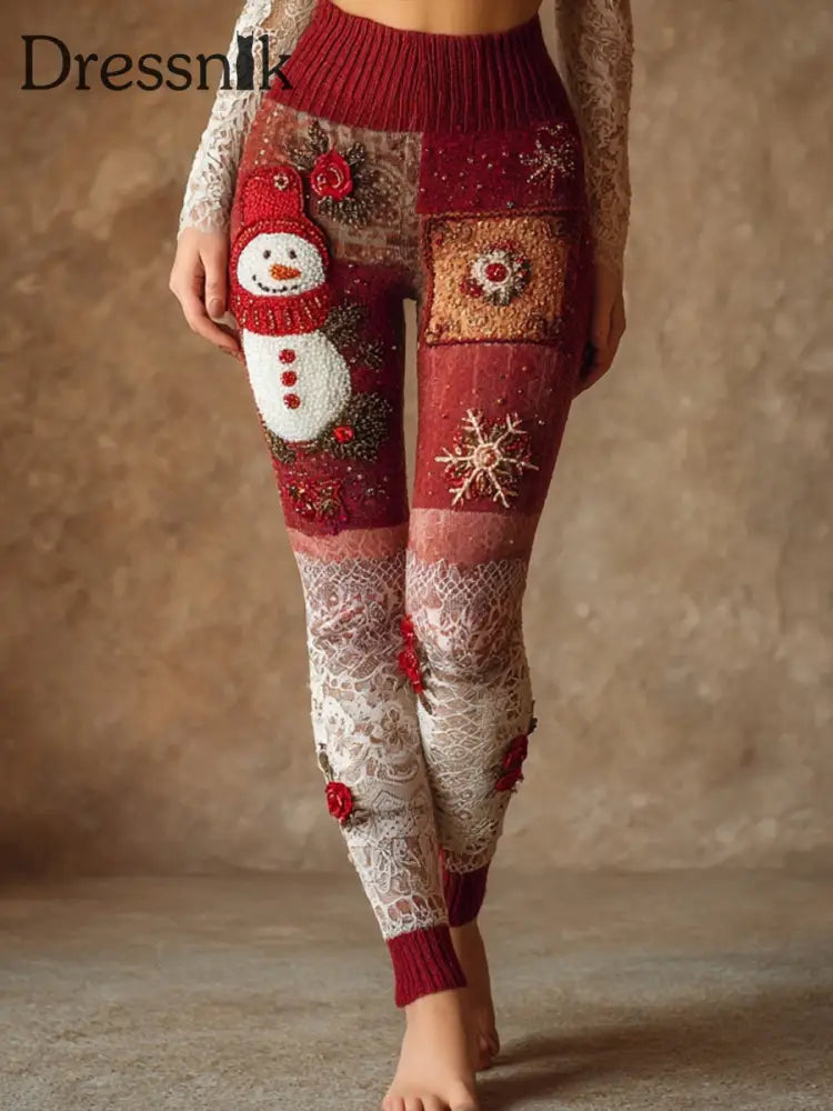 Frauen Weihnachten inspirierte gemütliche Stretch-Leggings als bild / S