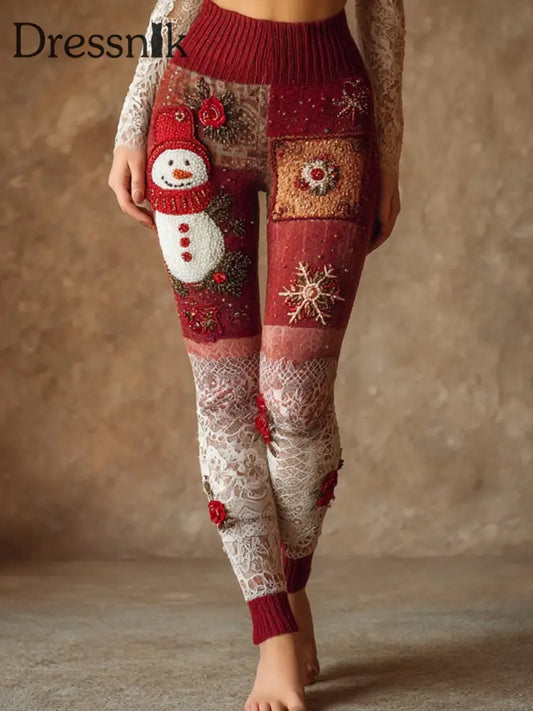 Frauen Weihnachten inspirierte gemütliche Stretch-Leggings als bild / S
