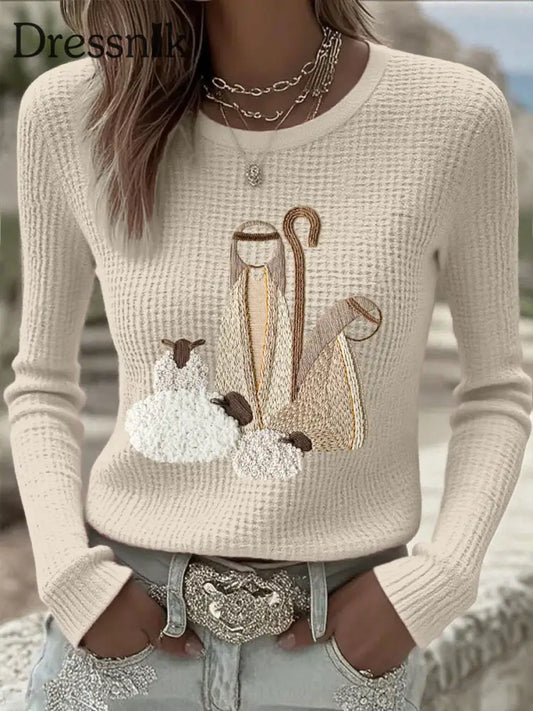 Frauen Weihnachten Jesus Krippe Tops Beige / S
