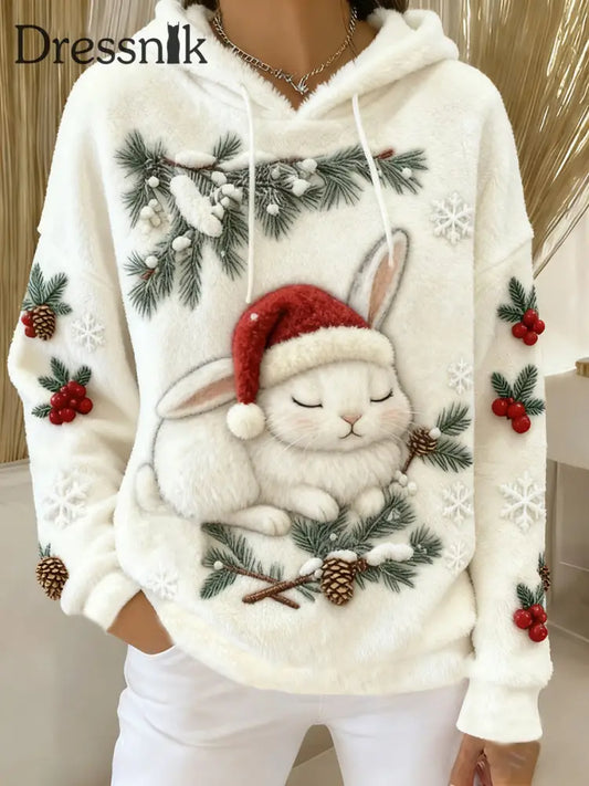 Frauen Weihnachten niedlich Kaninchen Flanell Hoodie als bild / S