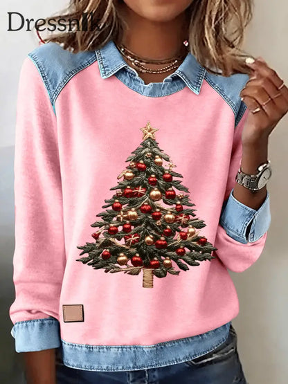 Frauen Weihnachts baum Cowboy Spleißen Top B / S