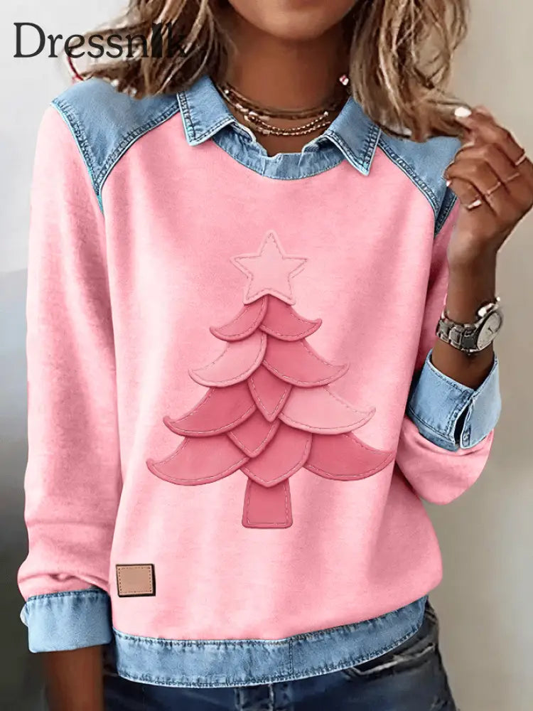 Frauen Weihnachts baum Cowboy Spleißen Top B / S