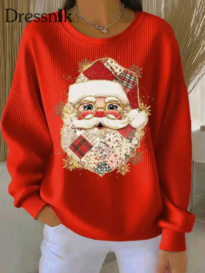 Frauen Weihnachts mann Geripptes Rundhals-Sweatshirt Rot / S