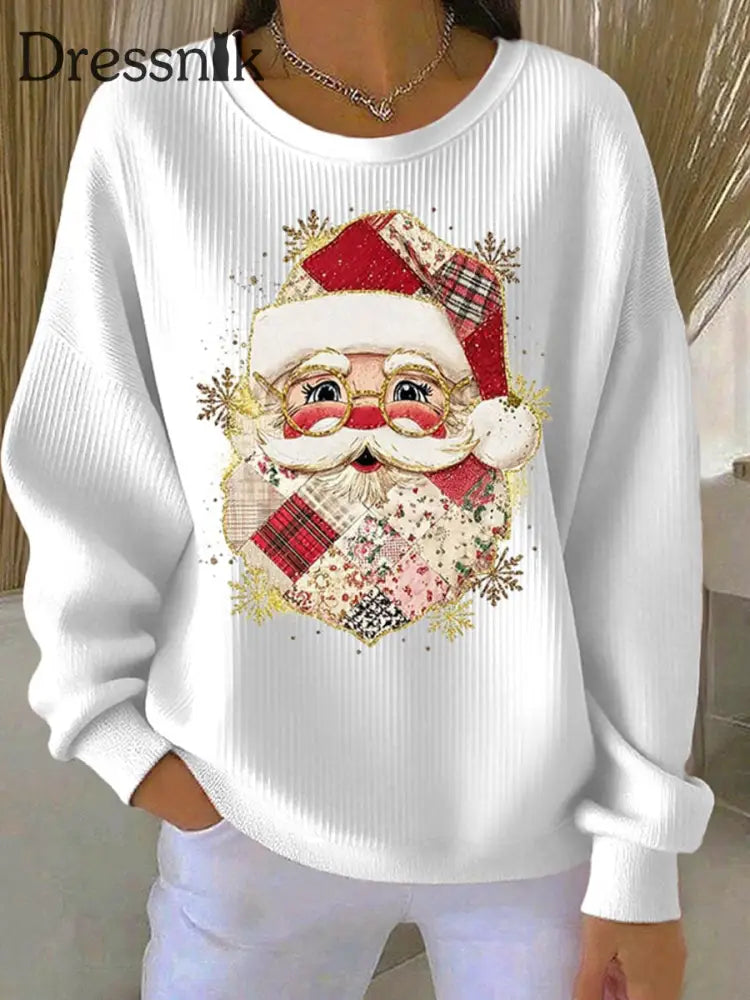 Frauen Weihnachts mann Geripptes Rundhals-Sweatshirt Weiß / S